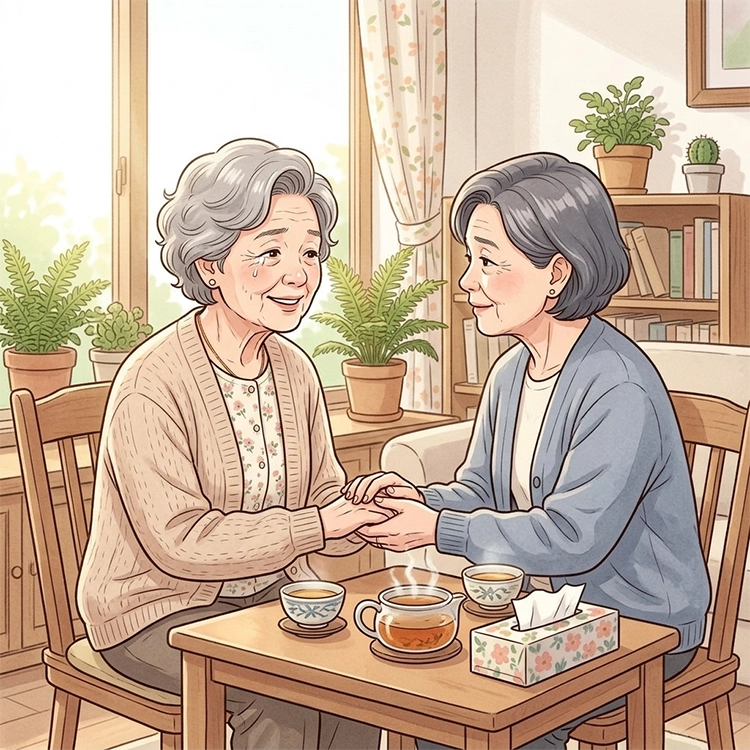 나이 들수록 친구가 보약인 4가지 이유와 좋은 관계를 지키는 6가지 습관 2 친구에게 위로를 받는 노인 여성