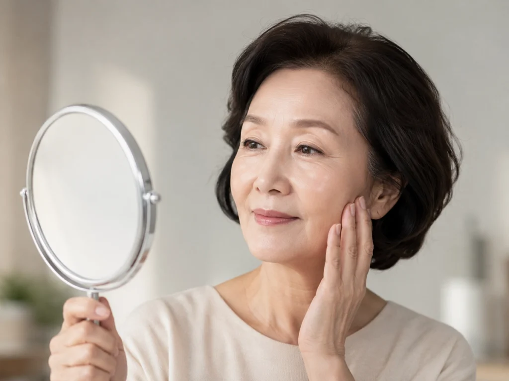 노화 속도를 늦추는 아침 습관 5가지 1 아침에 거울을 보는 여성